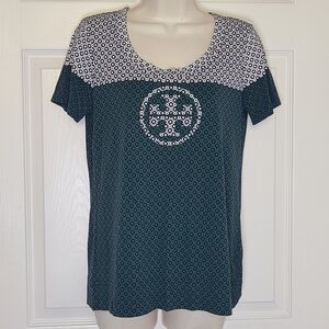 Tory Burch Women Roundneck Graphic Tee Size M 100% Cotton green white navy new
